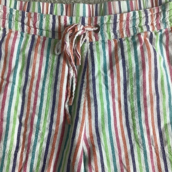 Linen Blend Striped Straight Leg Drawstring Pants L - Picture 5 of 11
